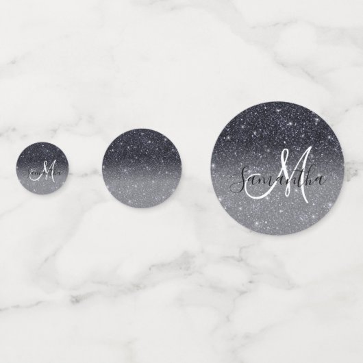Modern Black Glitter Sparkles Personalized Name Confetti (Achterkanten)
