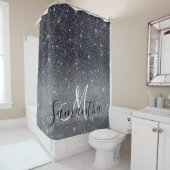 Modern Black Glitter Sparkles Personalized Name Douchegordijn (In situ)