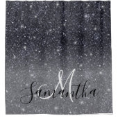 Modern Black Glitter Sparkles Personalized Name Douchegordijn (Voorkant)