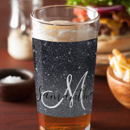 Modern Black Glitter Sparkles Personalized Name Glas