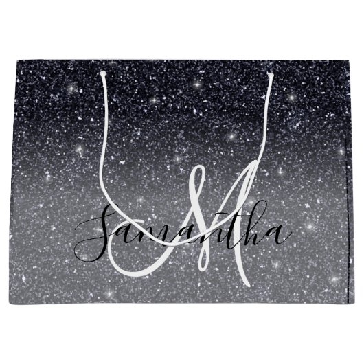 Modern Black Glitter Sparkles Personalized Name Groot Cadeauzakje (Voorkant)