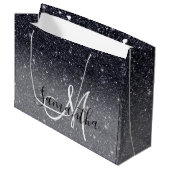 Modern Black Glitter Sparkles Personalized Name Groot Cadeauzakje (Voorkant Gekanteld)