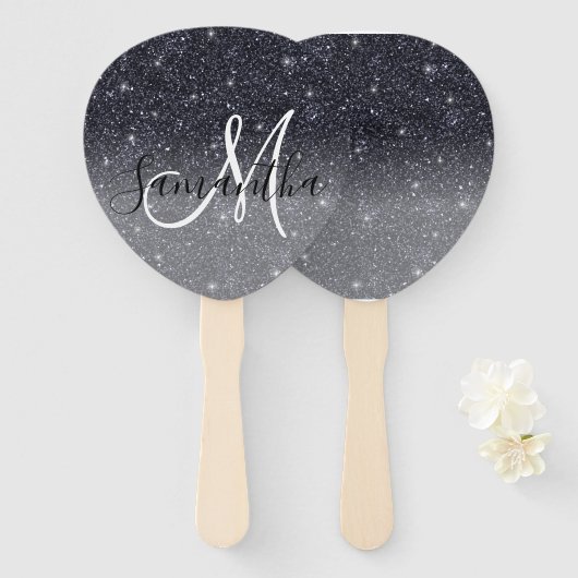 Modern Black Glitter Sparkles Personalized Name Handwaaier (Voorkant en achterkant)