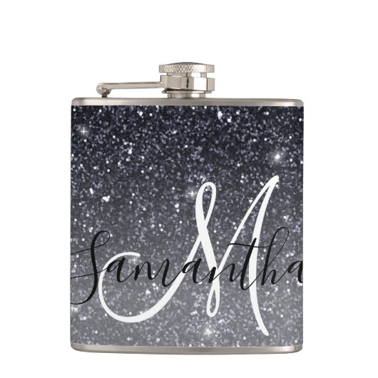 Modern Black Glitter Sparkles Personalized Name Heupfles (Voorkant)