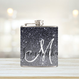 Modern Black Glitter Sparkles Personalized Name Heupfles