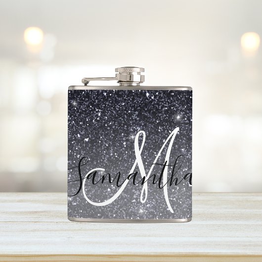 Modern Black Glitter Sparkles Personalized Name Heupfles