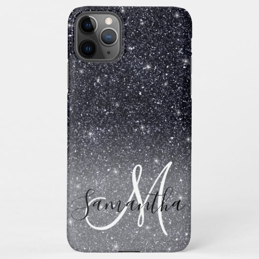 Modern Black Glitter Sparkles Personalized Name iPhone Hoesje (Achterkant)
