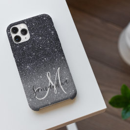 Modern Black Glitter Sparkles Personalized Name iPhone 11Pro Max Hoesje