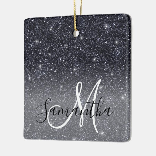 Modern Black Glitter Sparkles Personalized Name Keramisch Ornament (Links)