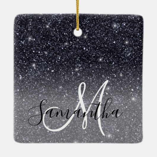 Modern Black Glitter Sparkles Personalized Name Keramisch Ornament (Achterkant)