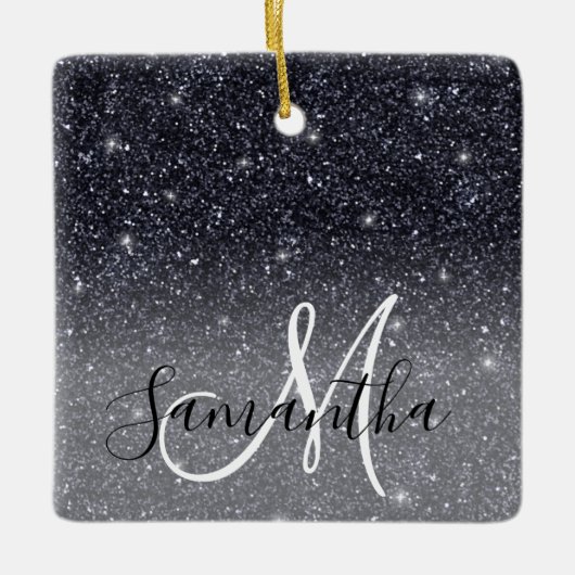 Modern Black Glitter Sparkles Personalized Name Keramisch Ornament (Voorkant)