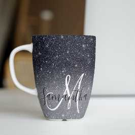 Modern Black Glitter Sparkles Personalized Name Latte Mok