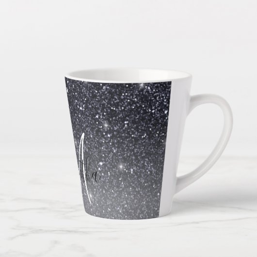 Modern Black Glitter Sparkles Personalized Name Latte Mok (Rechts)