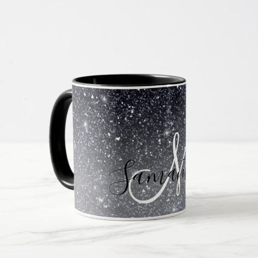 Modern Black Glitter Sparkles Personalized Name Mok (Voorkant links)