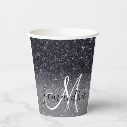 Modern Black Glitter Sparkles Personalized Name Papieren Bekers (Voorkant)