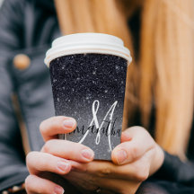 Modern Black Glitter Sparkles Personalized Name