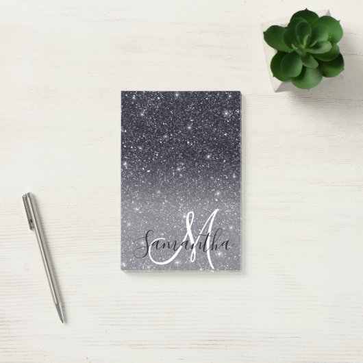 Modern Black Glitter Sparkles Personalized Name Post-it® Notes (Kantoor)