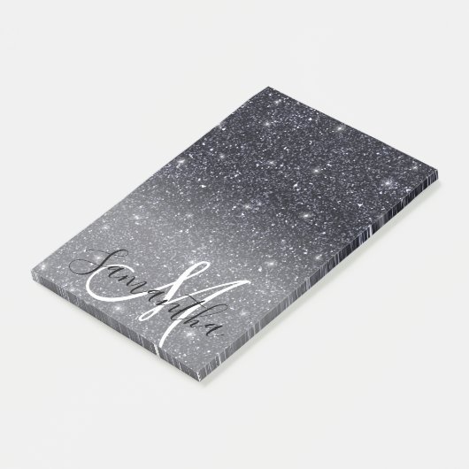 Modern Black Glitter Sparkles Personalized Name Post-it® Notes (Schuin)