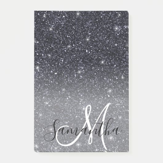 Modern Black Glitter Sparkles Personalized Name Post-it® Notes (Voorkant)