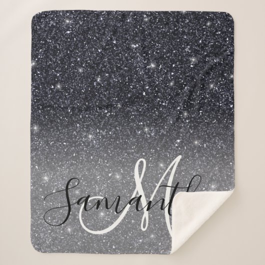 Modern Black Glitter Sparkles Personalized Name Sherpa Deken (Voorkant)