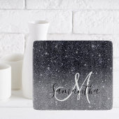 Modern Black Glitter Sparkles Personalized Name Snijplank