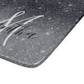 Modern Black Glitter Sparkles Personalized Name Snijplank (Hoek)