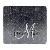 Modern Black Glitter Sparkles Personalized Name Snijplank (Voorkant)