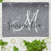 Modern Black Glitter Sparkles Personalized Name Theedoek (Gevouwen)
