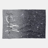 Modern Black Glitter Sparkles Personalized Name Theedoek (Horizontaal)