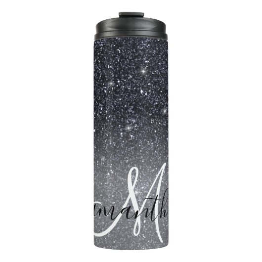 Modern Black Glitter Sparkles Personalized Name Thermosbeker (Voorkant)