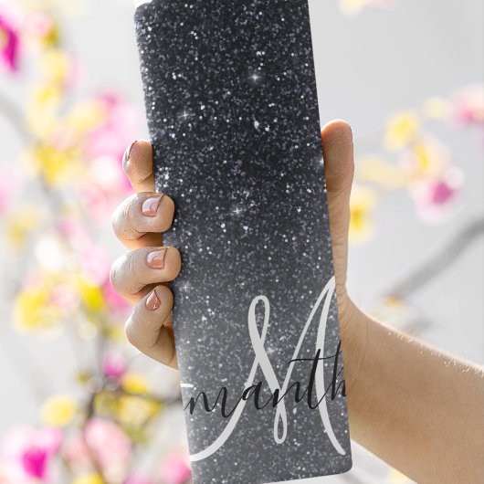 Modern Black Glitter Sparkles Personalized Name Thermosbeker