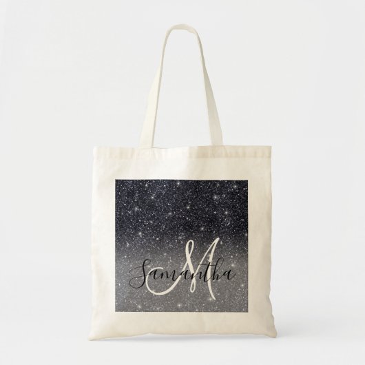 Modern Black Glitter Sparkles Personalized Name Tote Bag (Voorkant)
