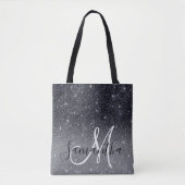 Modern Black Glitter Sparkles Personalized Name Tote Bag (Voorkant)