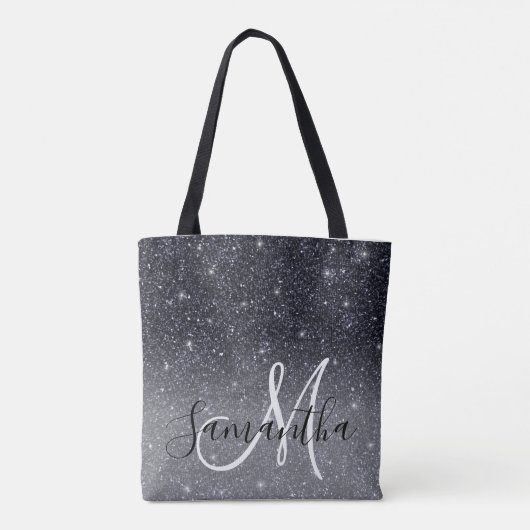 Modern Black Glitter Sparkles Personalized Name Tote Bag (Achterkant)