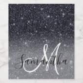 Modern Black Glitter Sparkles Personalized Name Wijn Etiket (Enkel label)