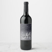 Modern Black Glitter Sparkles Personalized Name Wijn Etiket (Voorkant)