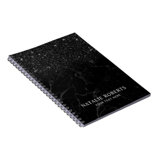 Modern Black Glitter Trendy Marble Notitieboek (Rechterzijde)