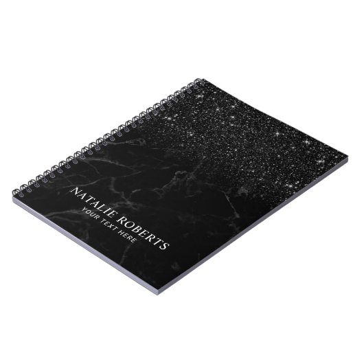 Modern Black Glitter Trendy Marble Notitieboek (Linkerzijde)