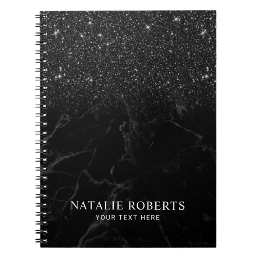 Modern Black Glitter Trendy Marble Notitieboek (Voorkant)