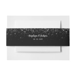 Modern Black Glitter Wedding Belly Band Uitnodigingen Wikkel