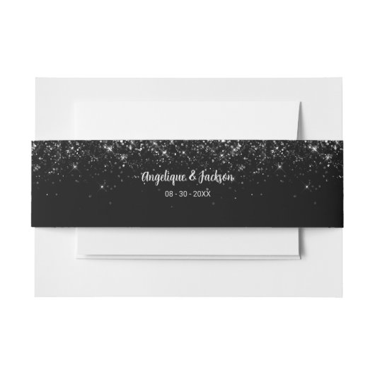 Modern Black Glitter Wedding Belly Band Uitnodigingen Wikkel (Voorkant Voorbeeld)