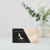 Modern Black, Glittery Bokeh, High Hiel Visitekaartje (Staand voorkant)