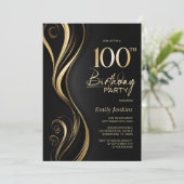 Modern Black Gold 100th Birthday Party Kaart (Staand voorkant)