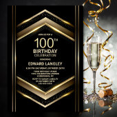Modern Black Gold 100th Birthday Party Kaart