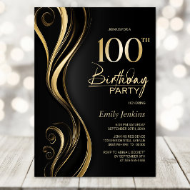 Modern Black Gold 100th Birthday Party Kaart