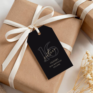 Modern Black Gold 16th Birthday Party Cadeaulabel