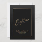 Modern Black Gold 18th Birthday Party Kaart (Achterkant)