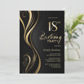 Modern Black Gold 18th Birthday Party Kaart (Staand voorkant)