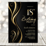 Modern Black Gold 18th Birthday Party Kaart<br><div class="desc">Nodig je vrienden en geliefden uit met deze moderne zwarte en gouden 18e verjaardagsfeestuitnodiging. Met het aanpasbare tekstgebied in deze uitnodigings-sjabloon kunt u moeiteloos alle benodigde gegevens voor uw speciale verjaardagsfeest opnemen, inclusief de datum, tijd, locatie en RSVP-informatie. Een verscheidenheid aan papiersoorten en hoekstijlen zijn beschikbaar voor uw unieke uitnodigingen,...</div>