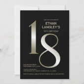 Modern Black Gold 18th Birthday Party Kaart (Voorkant)